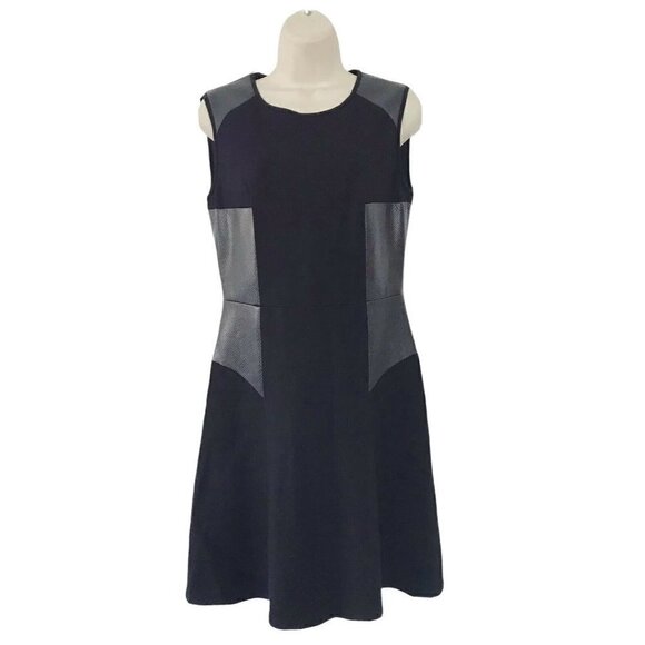 Tibi Fit Flare Little Black Dress Faux Leather NWT - Picture 1 of 8